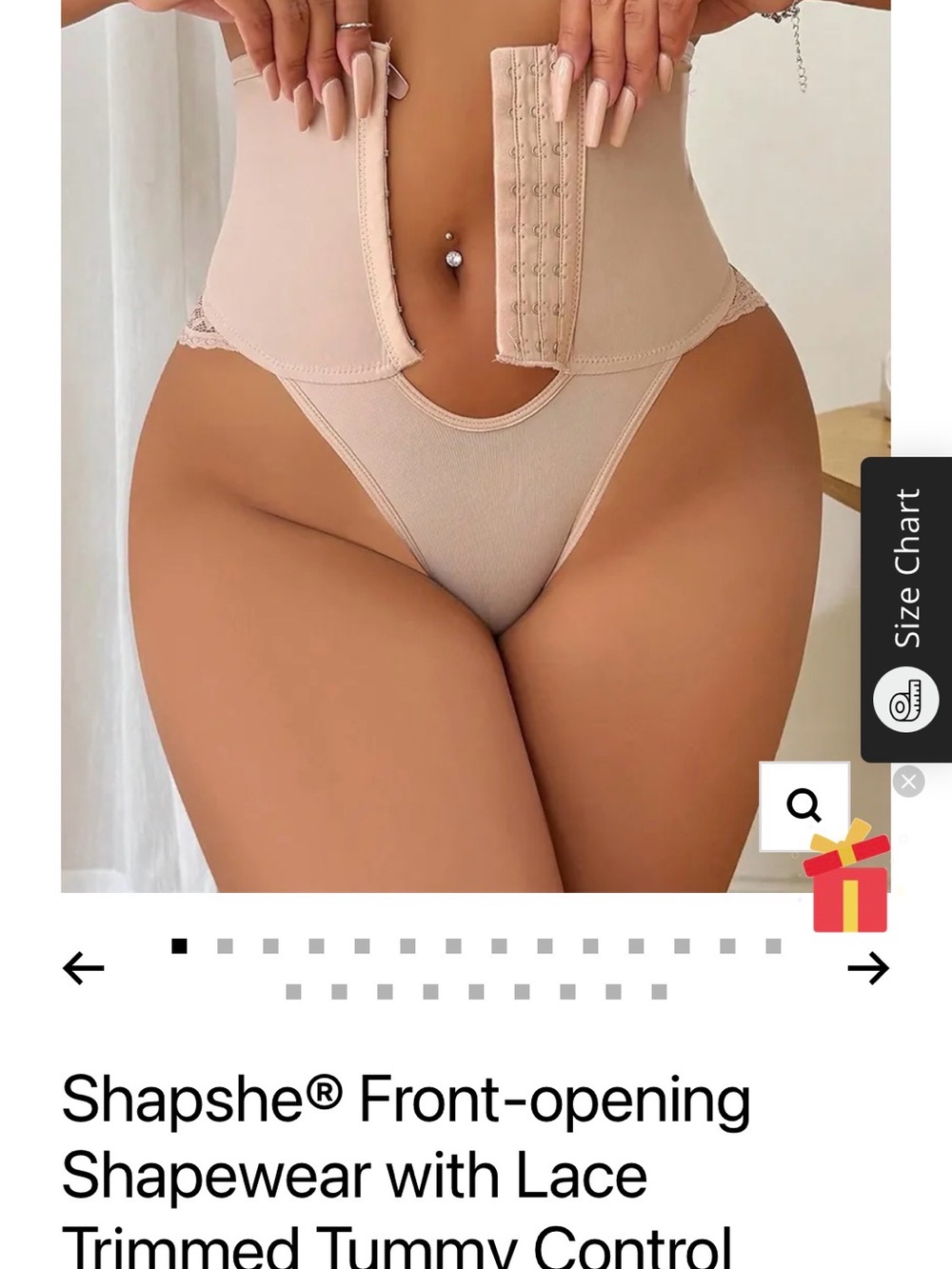 Source Unknown Nude Front-Opening Waist Trainer with Lace Trim